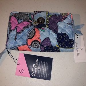Vera Bradley Turn Lock RFID Wallet Blue Butterfly Print New With Tags